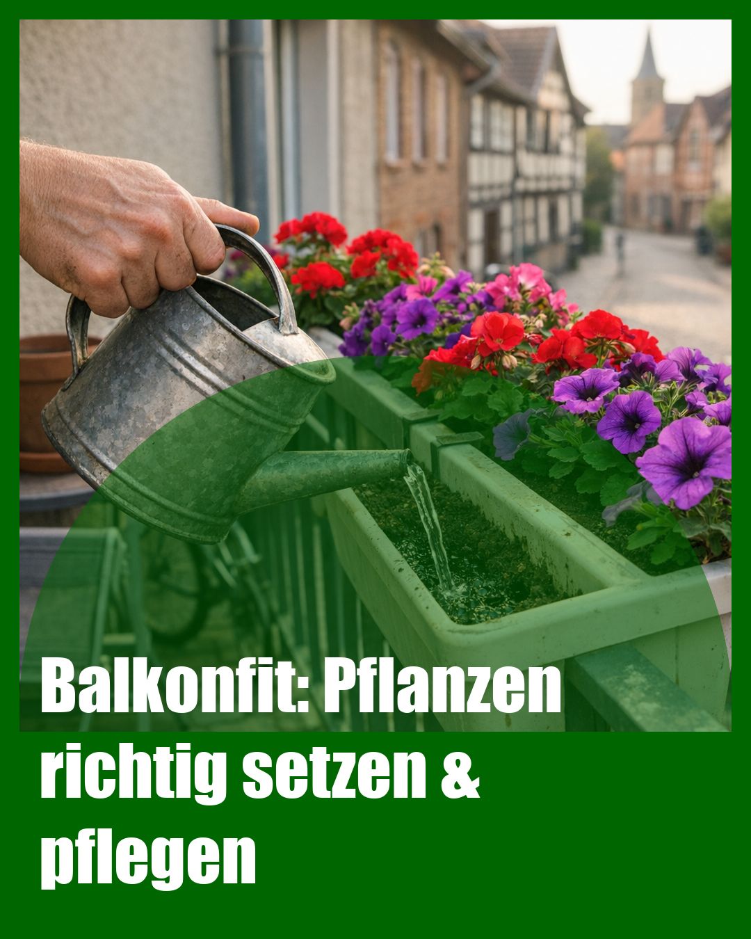 Foto: Drainage,Gießen morgens,Balkonpflanzen (KI generiert )
