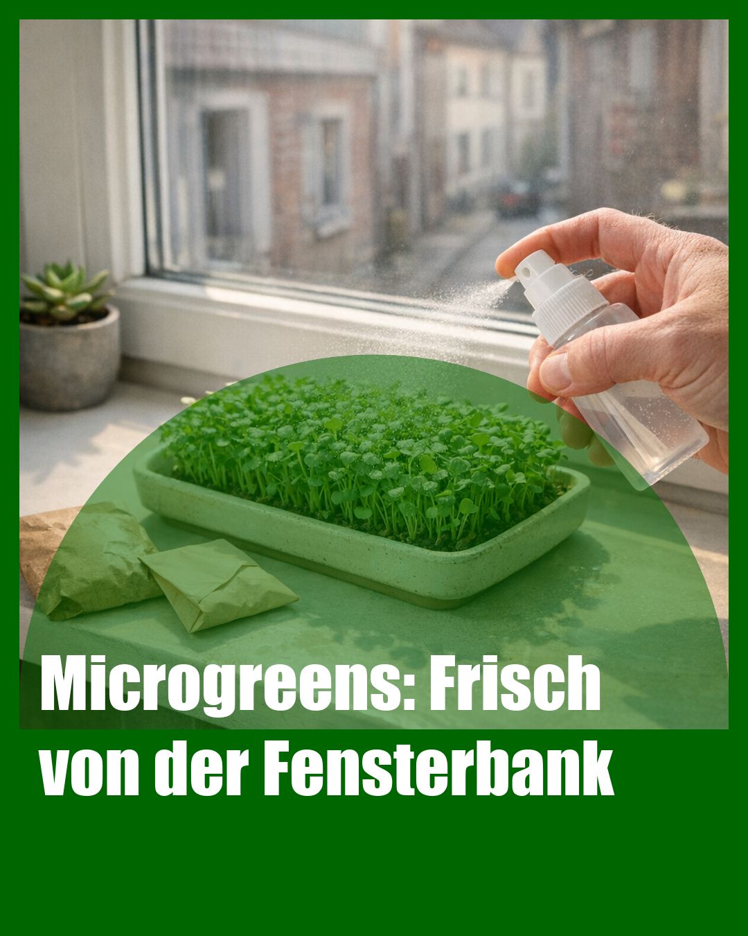Foto: Microgreens,Anzucht,Fensterbank (KI generiert )