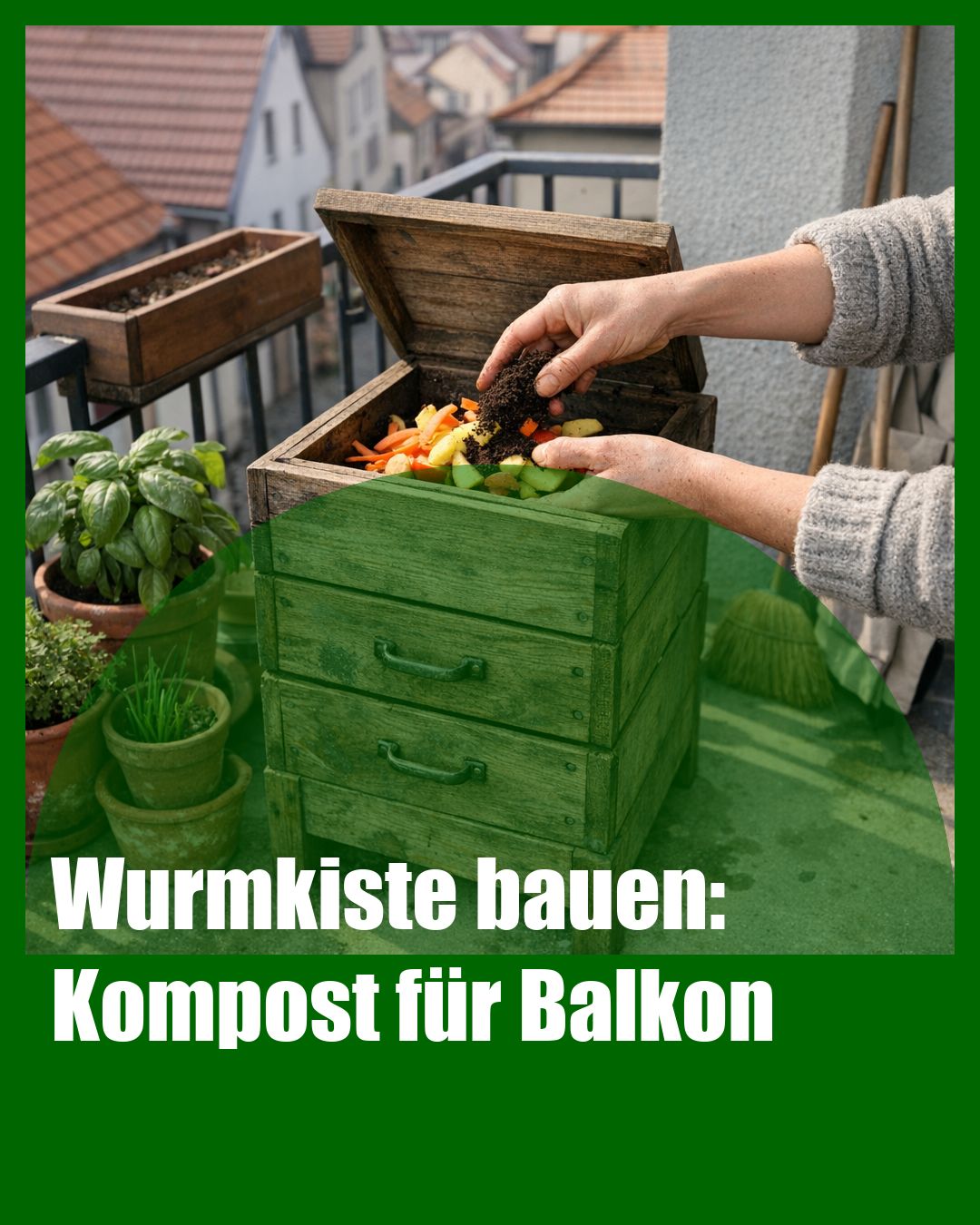 Foto: Wurmkompost,Balkon,Humus (KI generiert )