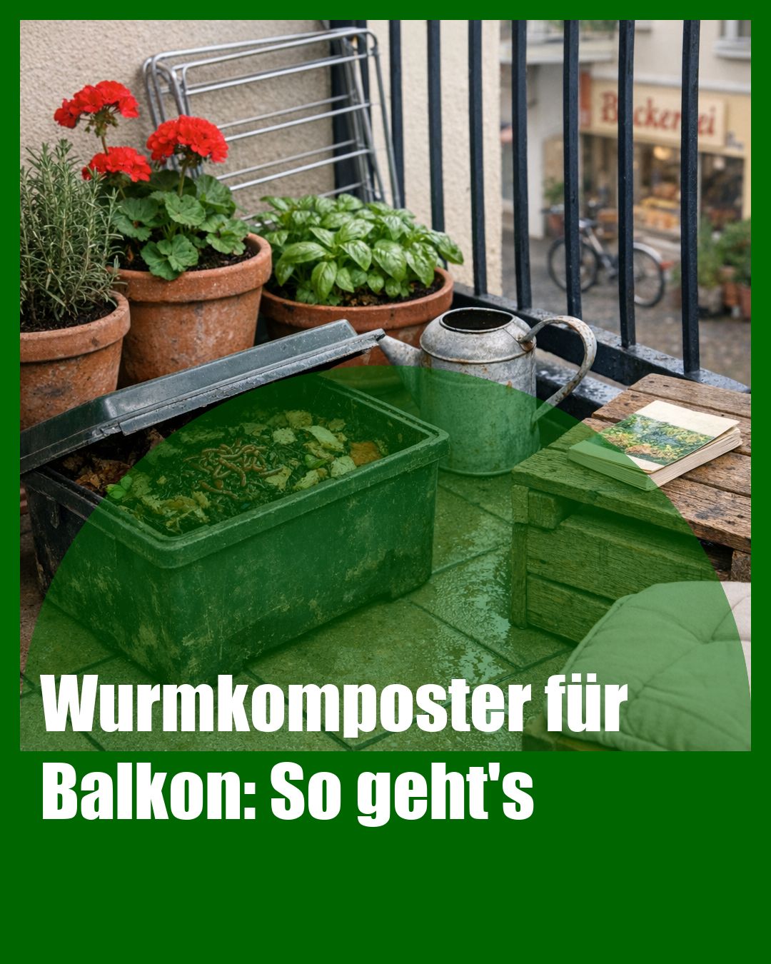 Foto: Wurmkomposter,Balkon,Kompost (KI generiert )